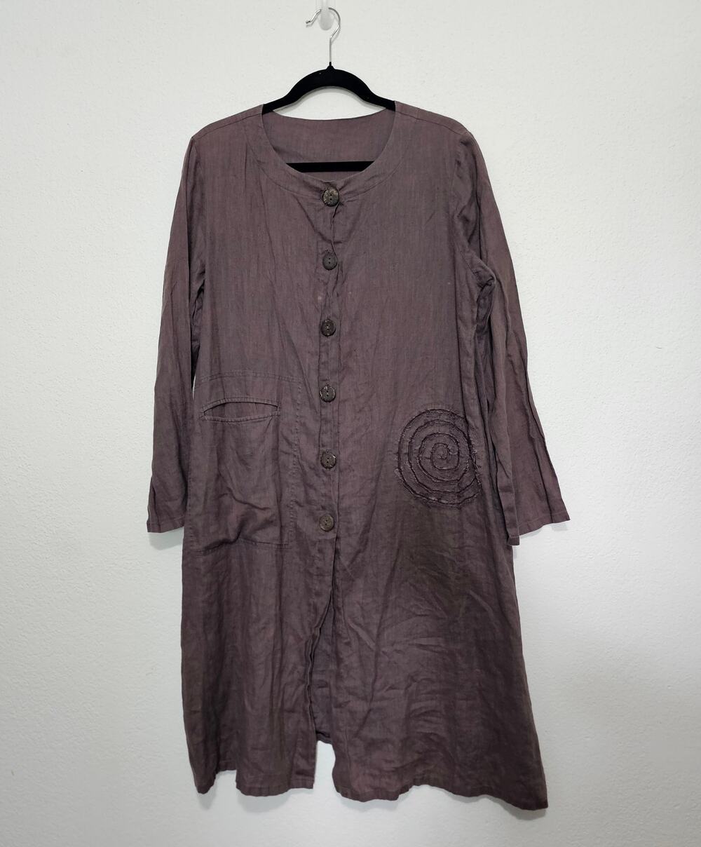 Cheyenne Brown Purple Women Small Medium Long Tunic Long Sleeve Button Front